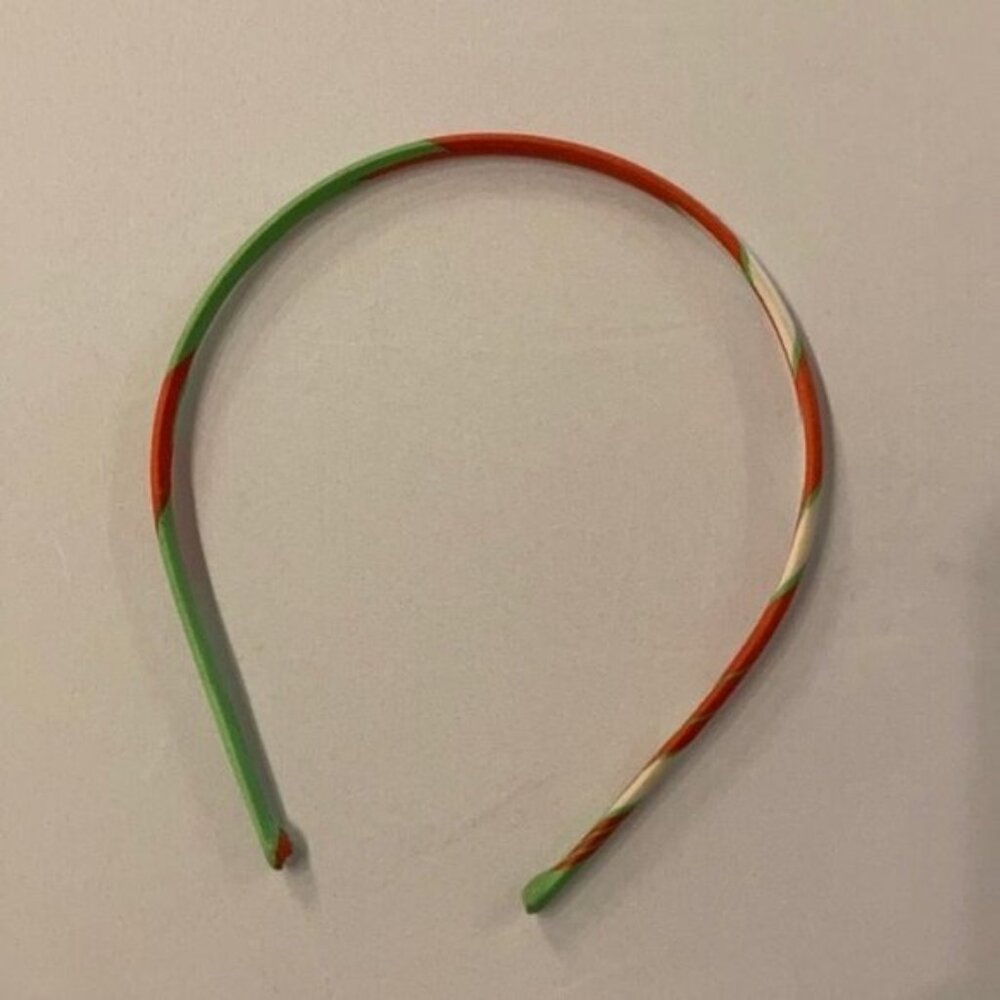 🧡💚 Vintage Colorful Green & Orange Striped Headband with Satin Finish 💚🧡